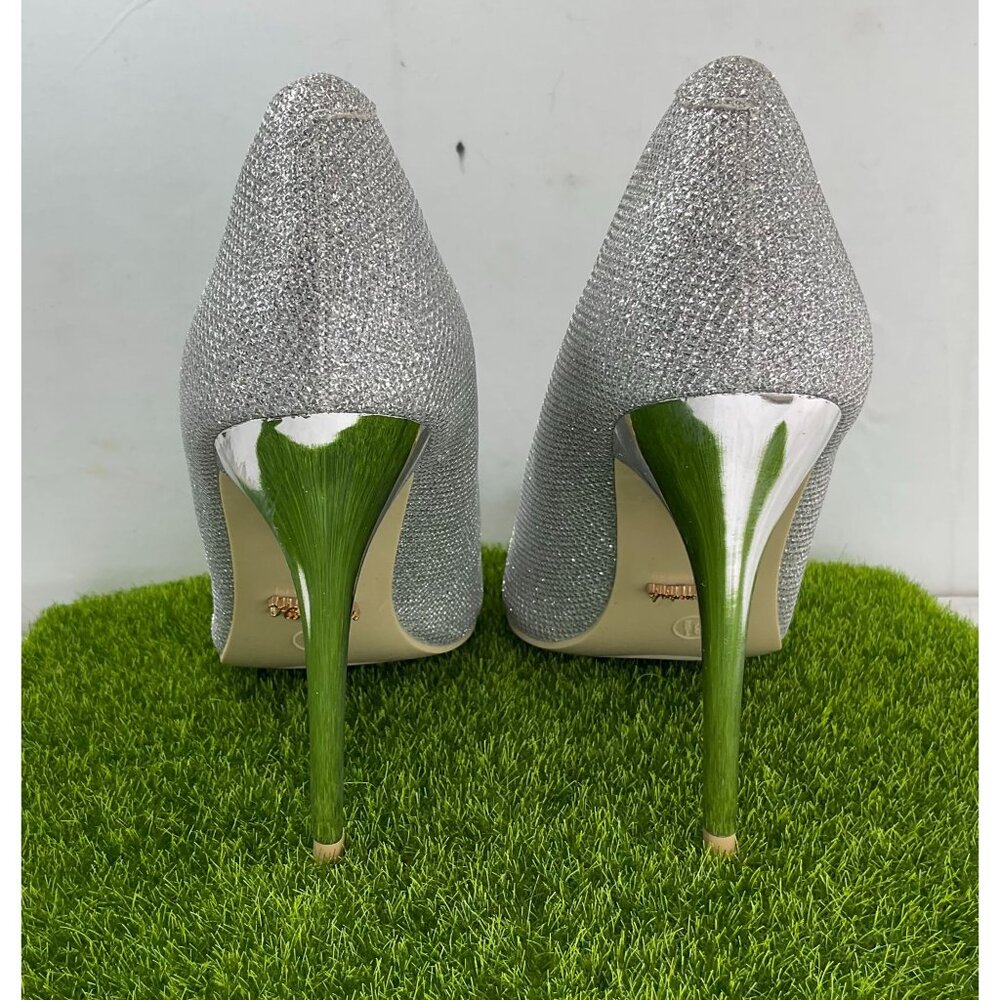NEW Silver Sparkle Stiletto Heels Womens Pointed Toe Size 6.5 - Picture 4 of 7